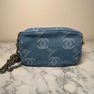 Chanel Denim Crossbody Bag with Chain Strap